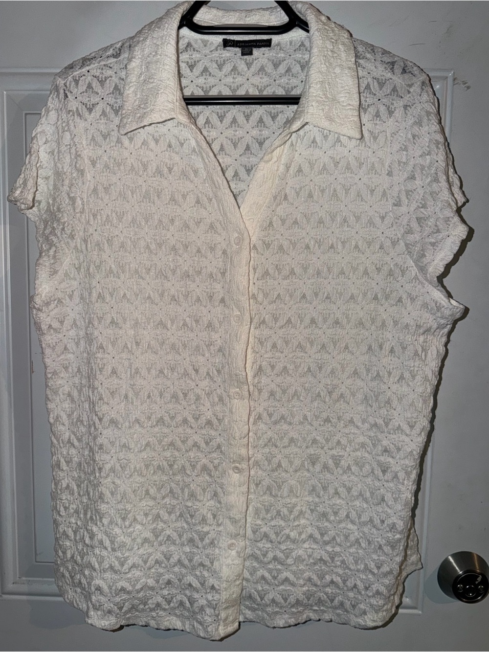 Adrianna Papell Short-Sleeve Button Front Lace Shirt